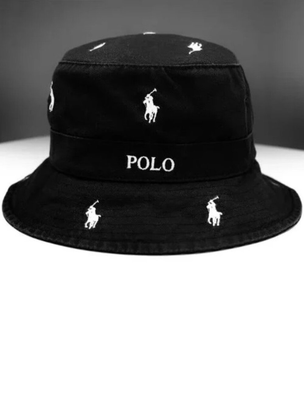 NWT Polo Ralph Lauren Allover Pony Beachside Bucket Hat Black S/M, L/XL
